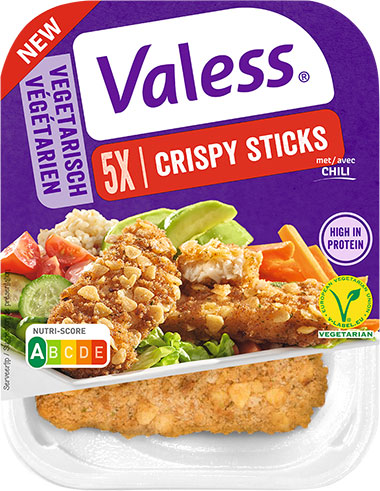 Valess 458Valess Crispy Sticks in een tortillawrap met gegrilde groenten en tomatenpesto