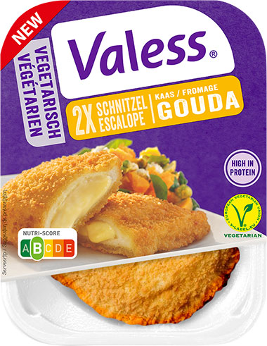 Valess 557Valess Schnitzel Gouda met knoflookbrood en rucola salade